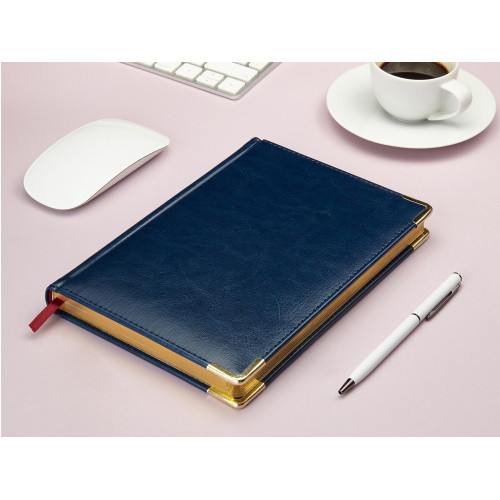 Ежедневник А5 датированный Sidney Nebraska 2026, синий (золотой обрез, золотые уголки)