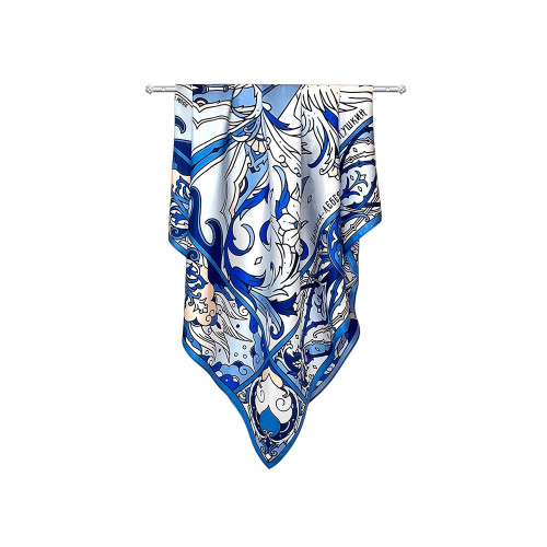 Платок Царевна-Лебедь 100% шелк, синий