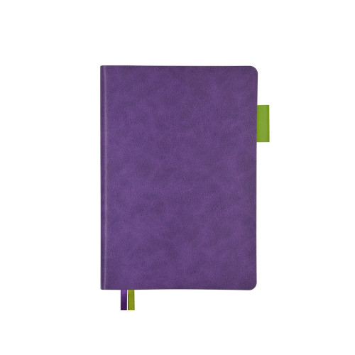 Ежедневник А5 датированный Boston 2026, фиолетовый с салатовым обрезом