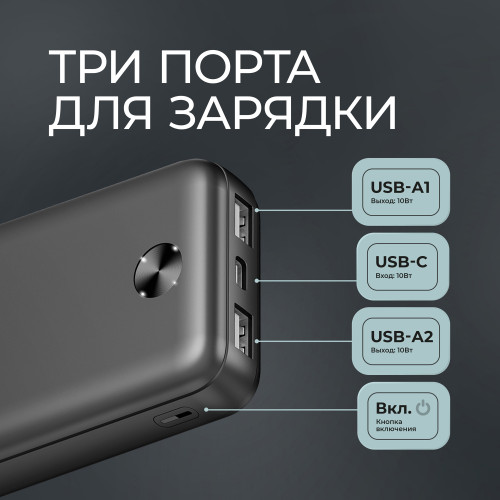 Внешний АКБ NRG Power V2 10000 мА-ч, 2A, 2xUSB, черный, Deppa Внешний АКБ NRG Power V2 10000 мА-ч, 2A, 2xUSB, черный, Deppa