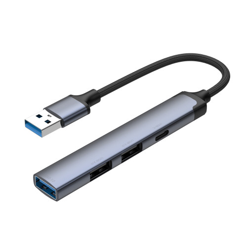 USB-хаб USB-A 3.0 + 2xUSB-A 2.0 + USB-C, серый, Deppa USB-хаб USB-A 3.0 + 2xUSB-A 2.0 + USB-C, серый, Deppa