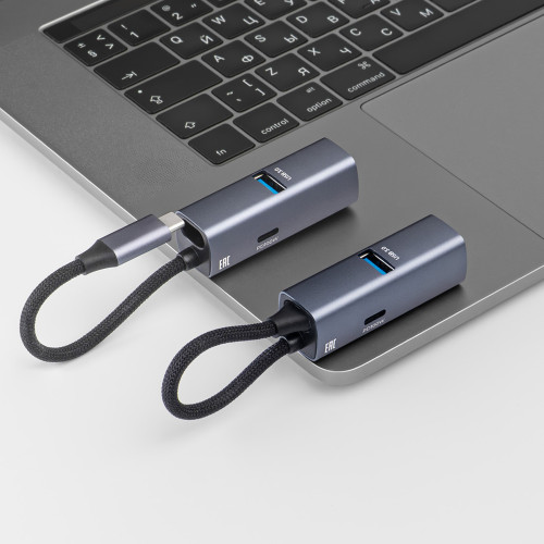 USB-хаб 3 в 1 USB-C - USB-A3.0 + USB-C PD100Вт + HDMI, серый, Deppa USB-хаб 3 в 1 USB-C - USB-A3.0 + USB-C PD100Вт + HDMI, серый, Deppa