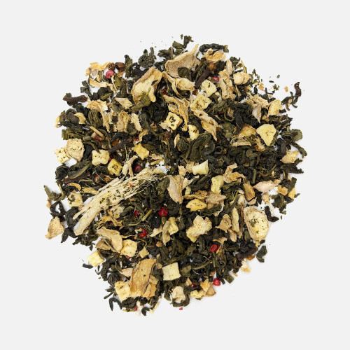 Чай «Сокочай», зеленый с соком имбиря, яблоком, гвоздикой и розовым перцем Чай «Сокочай», зеленый с соком имбиря, яблоком, гвоздикой и розовым перцем