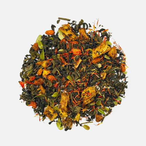 Чай «Сокочай», зеленый с соком ананаса, облепихой, толокнянкой и сафлором Чай «Сокочай», зеленый с соком ананаса, облепихой, толокнянкой и сафлором