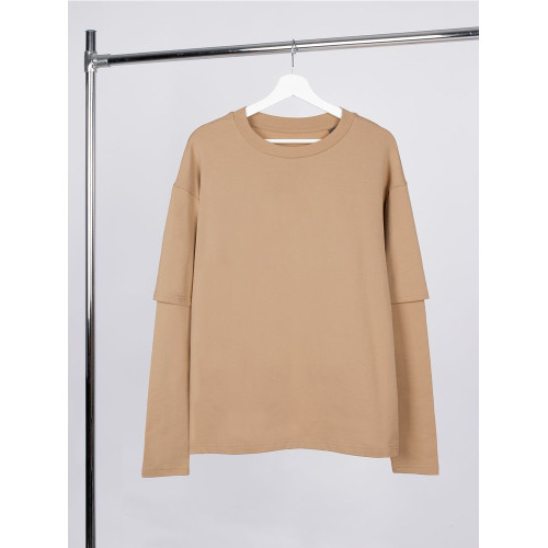 Футболка оверсайз с двойным рукавом Kosmos, бежевая Футболка оверсайз с двойным рукавом Kosmos, бежевая