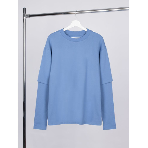 Футболка оверсайз с двойным рукавом Kosmos, синяя Футболка оверсайз с двойным рукавом Kosmos, синяя