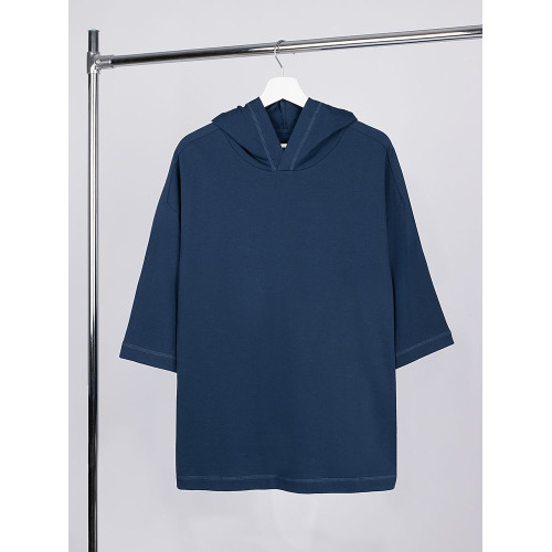 Футболка оверсайз унисекс с капюшоном Neofit, темно-синяя Футболка оверсайз унисекс с капюшоном Neofit, темно-синяя