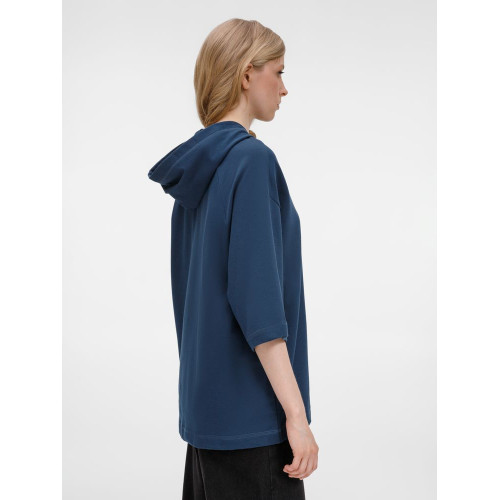 Футболка оверсайз унисекс с капюшоном Neofit, темно-синяя Футболка оверсайз унисекс с капюшоном Neofit, темно-синяя