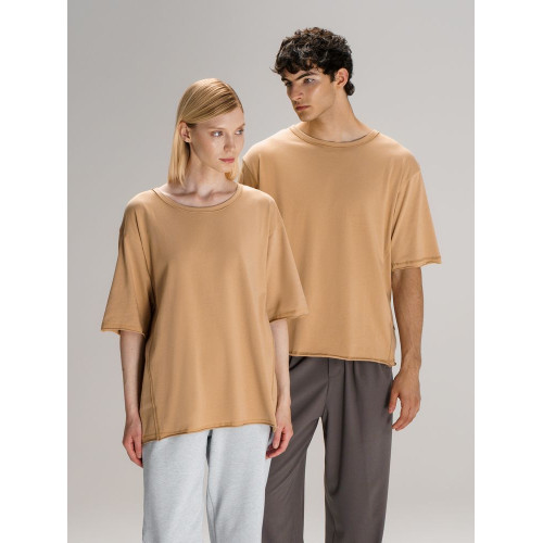 Футболка оверсайз унисекс Vozduh, бежевая Футболка оверсайз унисекс Vozduh, бежевая