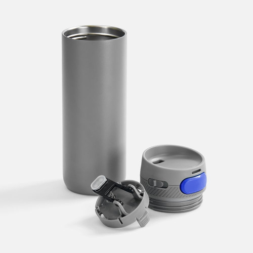 Термостакан X1 с цветной кнопкой, серый с синим Термостакан X1 с цветной кнопкой, серый с синим