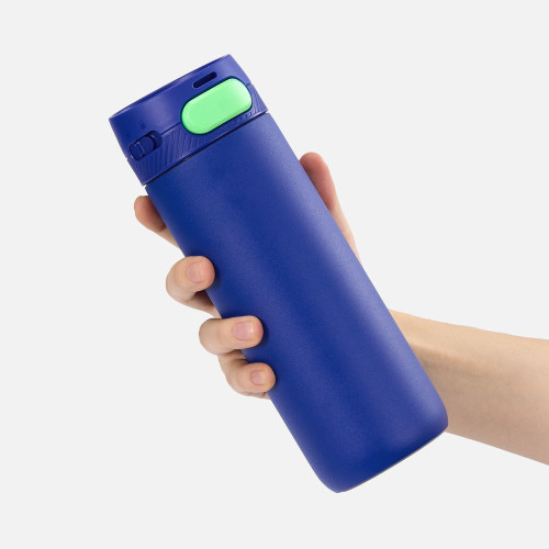 Термостакан X1 с цветной кнопкой, синий с зеленым Термостакан X1 с цветной кнопкой, синий с зеленым