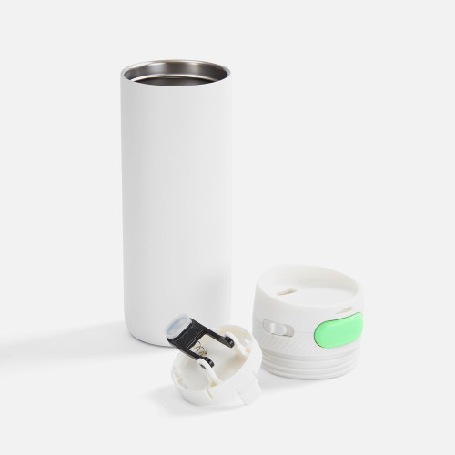 Термостакан X1 с цветной кнопкой, белый с зеленым Термостакан X1 с цветной кнопкой, белый с зеленым