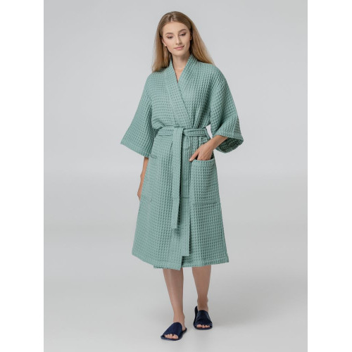 Халат вафельный женский Boho Kimono, зеленая мята