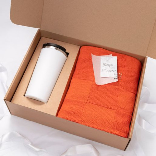 Плед Селла (Cella) вязаный, оранжевый (без подарочной коробки)