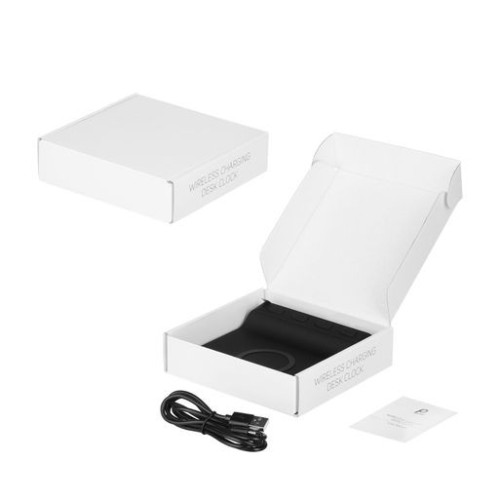 Зарядная станция с часами 15W Rigel, черная Зарядная станция с часами 15W Rigel, черная