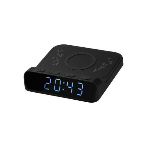 Зарядная станция с часами 15W Rigel, черная Зарядная станция с часами 15W Rigel, черная
