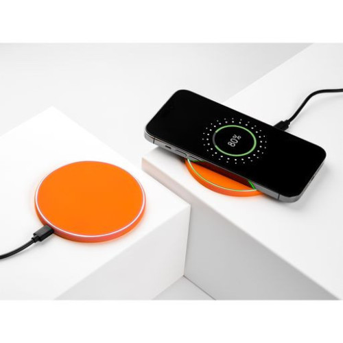 Беспроводное зарядное устройство с подсветкой 15W Аурис (Auris), оранжевое