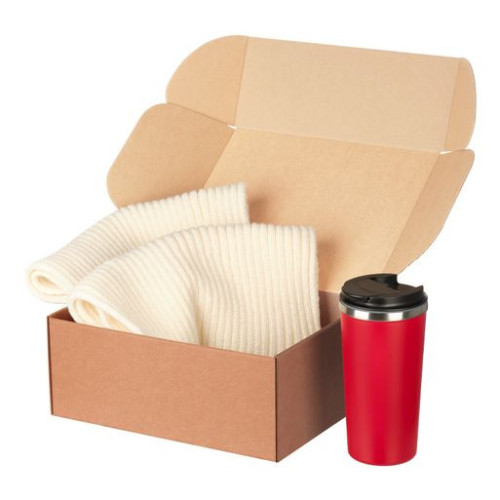 Подарочный набор Форгес (Forges), бежевый/красный (шарф, термокружка)