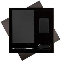 Подарочный набор Стар (Star), черный (ежедневник, ручка, аккумулятор)