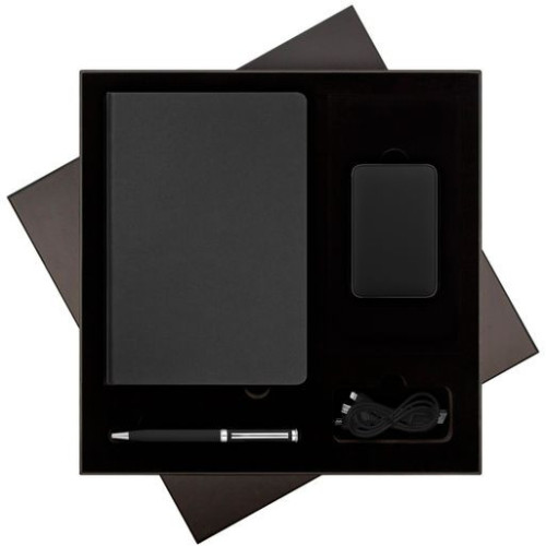 Подарочный набор Стар (Star), черный (ежедневник, ручка, аккумулятор)