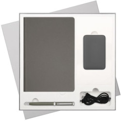 Подарочный набор Стар (Star), серый (ежедневник, ручка, аккумулятор)