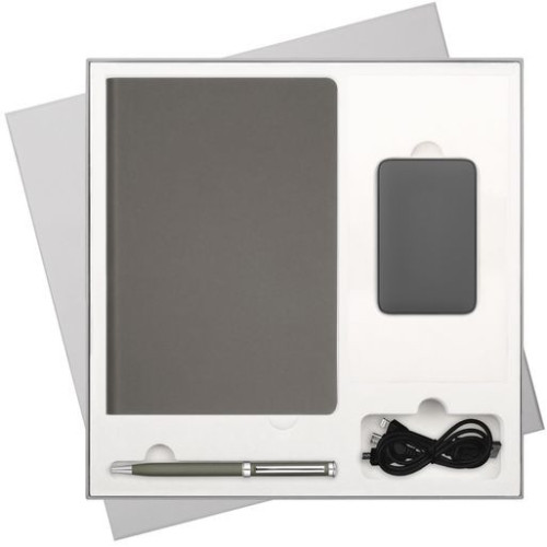 Подарочный набор Стар (Star), серый (ежедневник, ручка, аккумулятор)