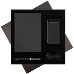 Подарочный набор Стар (Star), черный (ежедневник, ручка, аккумулятор)