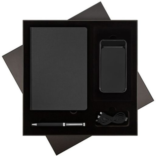 Подарочный набор Стар (Star), черный (ежедневник, ручка, аккумулятор)