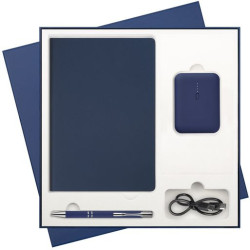 Подарочный набор Стар (Star), синий (ежедневник, ручка, аккумулятор)