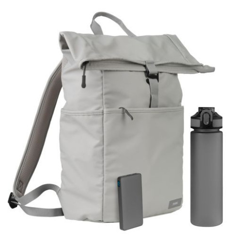 Подарочный набор Бостон (Boston), серый (бутылка, ЗУ, рюкзак)