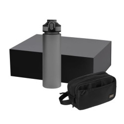 Подарочный набор Бостон (Boston), Флип (Flip), черный (дорожная косметичка, бутылка)