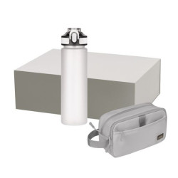 Подарочный набор Бостон (Boston), Флип (Flip), серый (дорожная косметичка, бутылка)