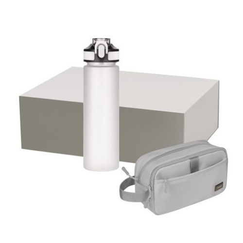 Подарочный набор Бостон (Boston), Флип (Flip), серый (дорожная косметичка, бутылка)