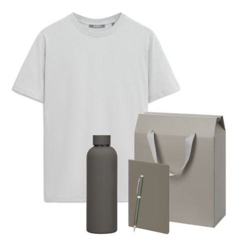 Набор с одеждой Крис (Kris) (футболка, термобутылка, блокнот, ручка), серый, L
