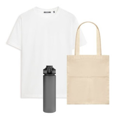Набор с одеждой Крис (KRIS) (футболка, бутылка, шоппер), белый/серый, L