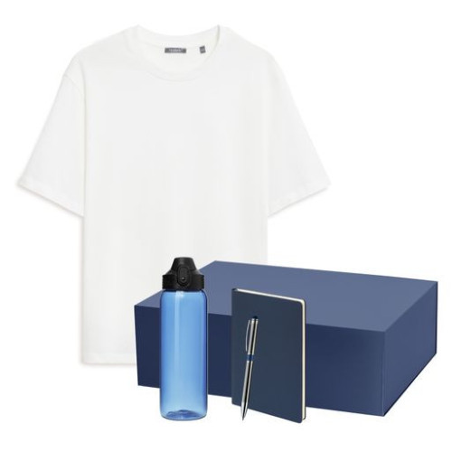 Набор с одеждой Раст Нео (Rust Neo) (футболка, бутылка, ежедневник, ручка), белый/синий, M/L