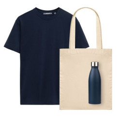 Набор с одеждой Крис (KRIS) (футболка, термобутылка, шоппер), синий, M