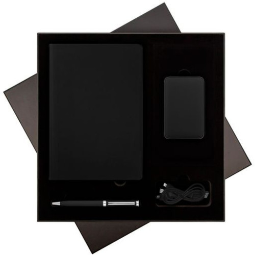 Подарочный набор Спарк (Spark), черный (ежедневник, ручка, аккумулятор)