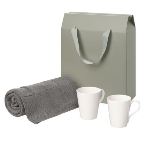 Подарочный набор Веста (Vesta), Селла (Cella), серый в коробке-пакете (две фарфоровых кружки, плед)