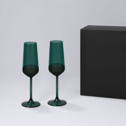 Подарочный набор 2 бокала для шампанского Эмеральд (Emerald) в черной коробке