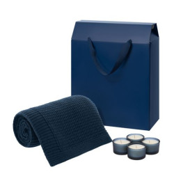 Подарочный набор Сенто (Sento), Мальта Софт (Malta Soft), синий (свечи, плед)