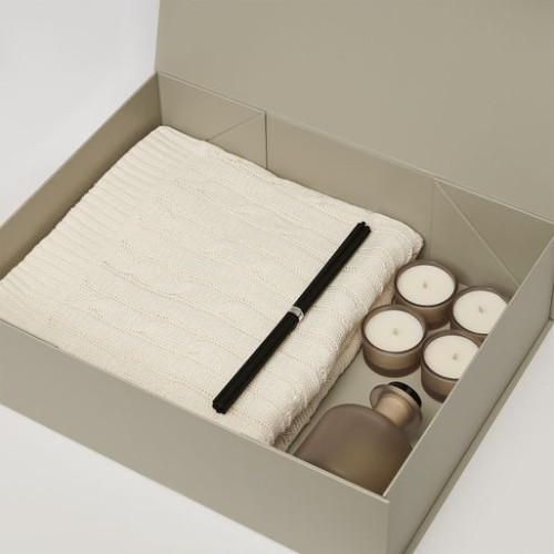 Подарочный набор Сенто (Sento), Фадо (Fado), бежевый (свеча, диффузор, плед)