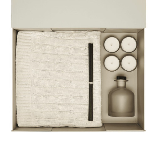 Подарочный набор Сенто (Sento), Фадо (Fado), бежевый (свеча, диффузор, плед)